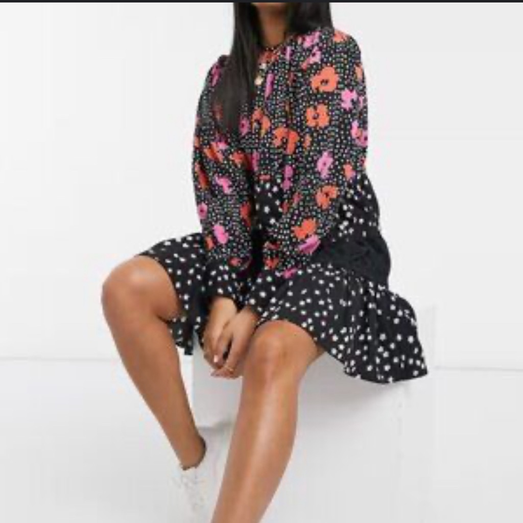Asos Smocked Floral & Polka Dot Dresss
